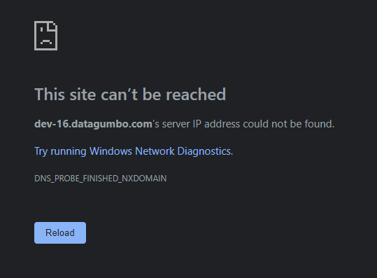 site cant be reached